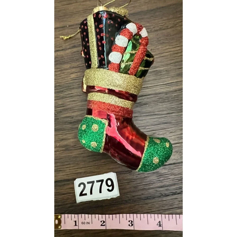 Large Blown Glass Christmas Ornament Teddy Bear Stocking Candy Cane julia's